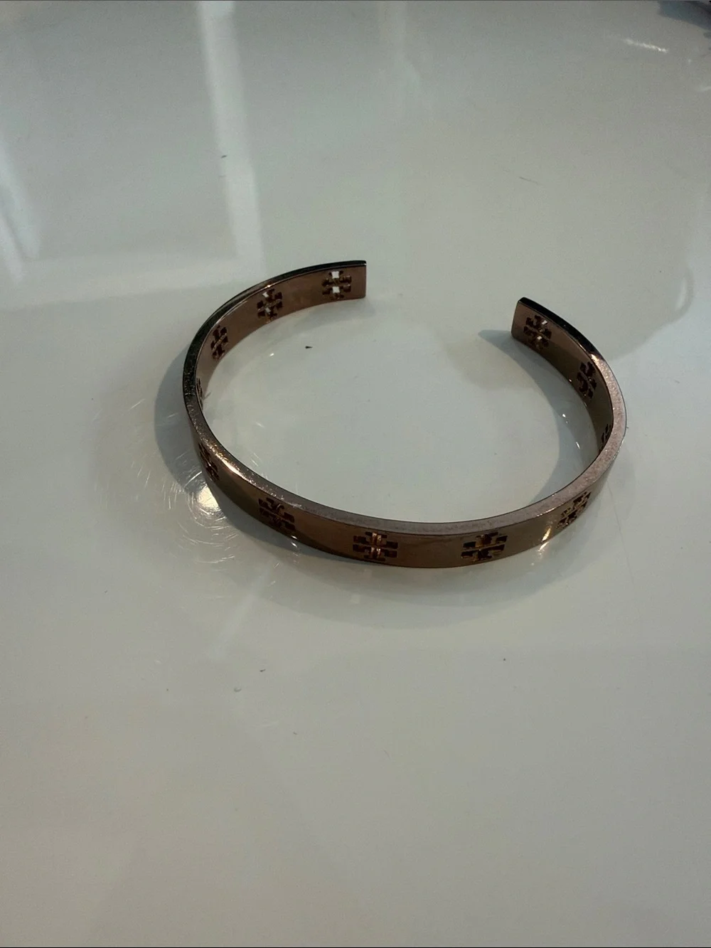 Tory Burch Rose Gold Logo Open Cuff Bracelet
